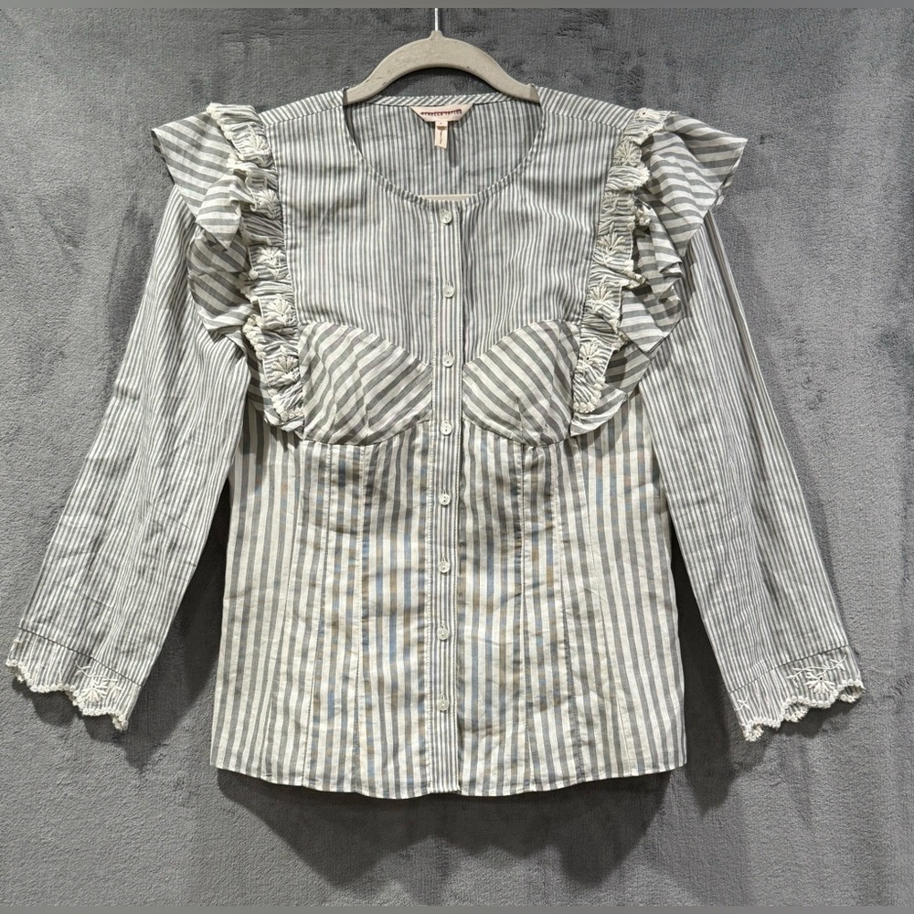 Rebecca Taylor Long Sleeve Striped Corset Blouse Embroidered Women’s Size 6